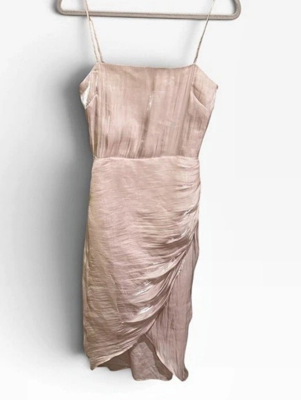 Lovers + Friends (Revolve) Blush Metallic Ruched Wrap Midi Dress Sz S